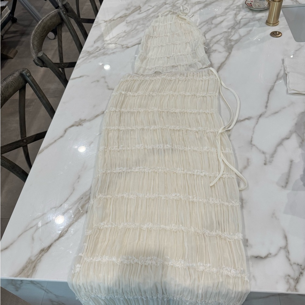 White Ruched Dress with Hood